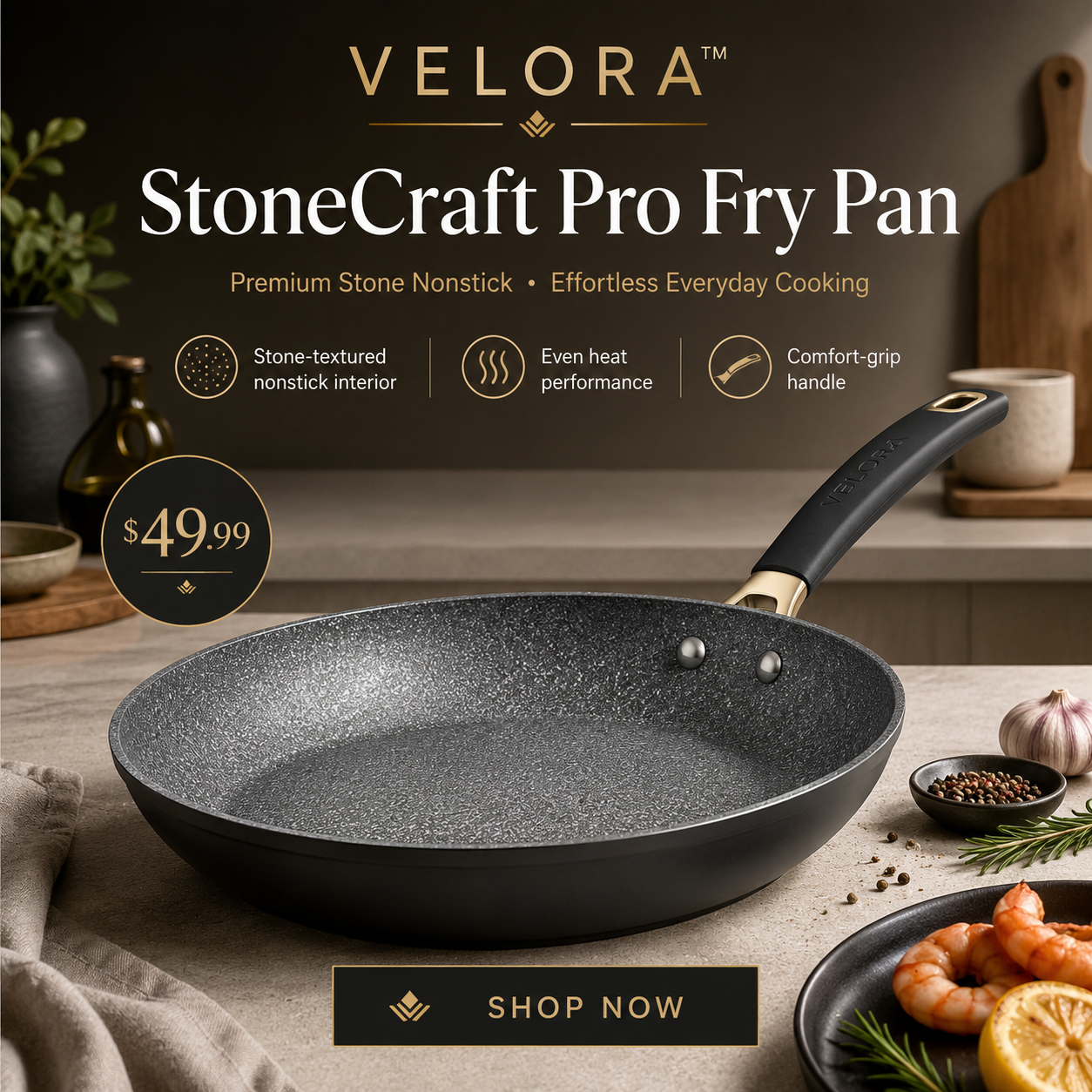 VELORA™ StoneCraft Pro Fry Pan – Premium Everyday Nonstick Skillet