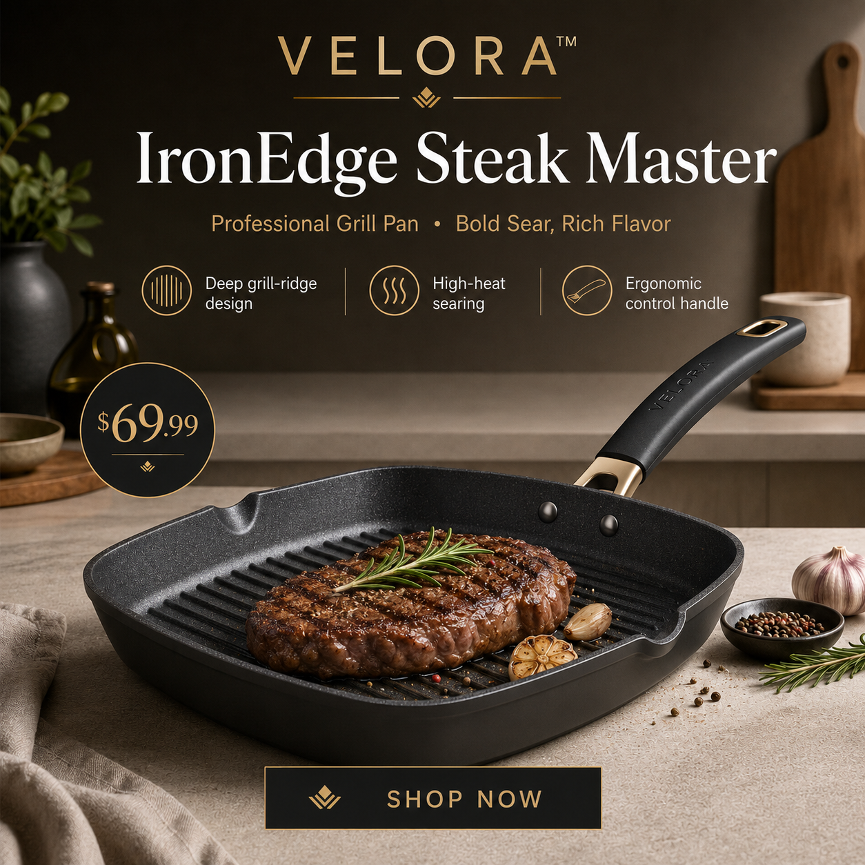VELORA™ IronEdge Steak Master – Professional Grill Pan Collection