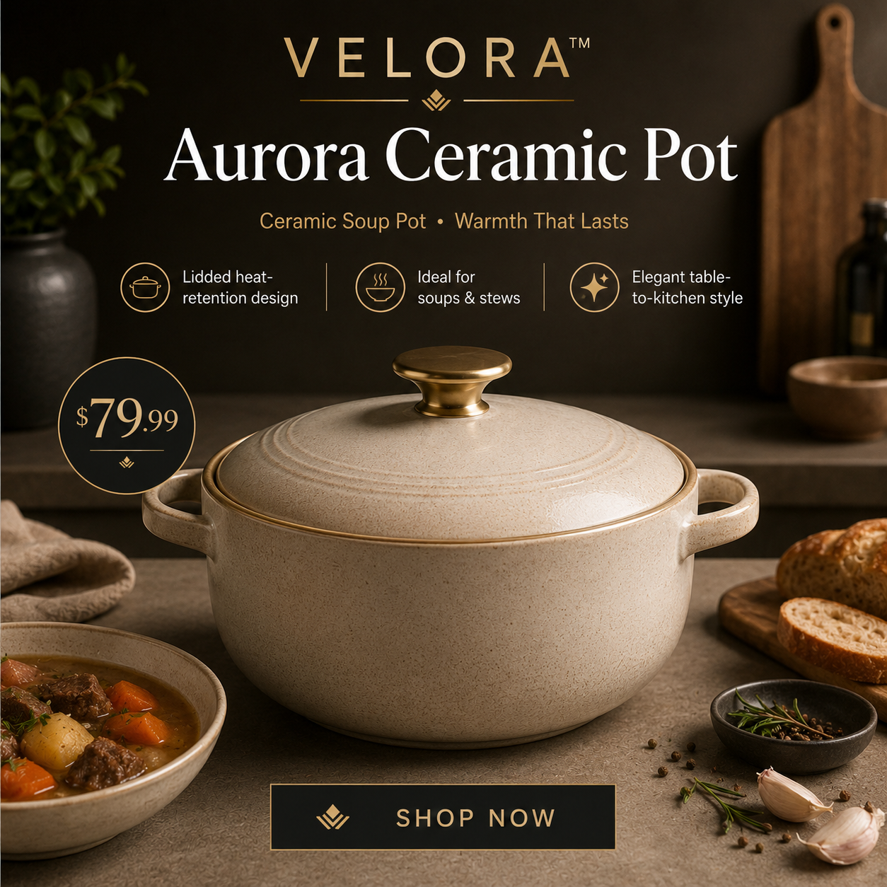 VELORA™ Aurora Ceramic Pot – Elegant Slow Cooking Essential