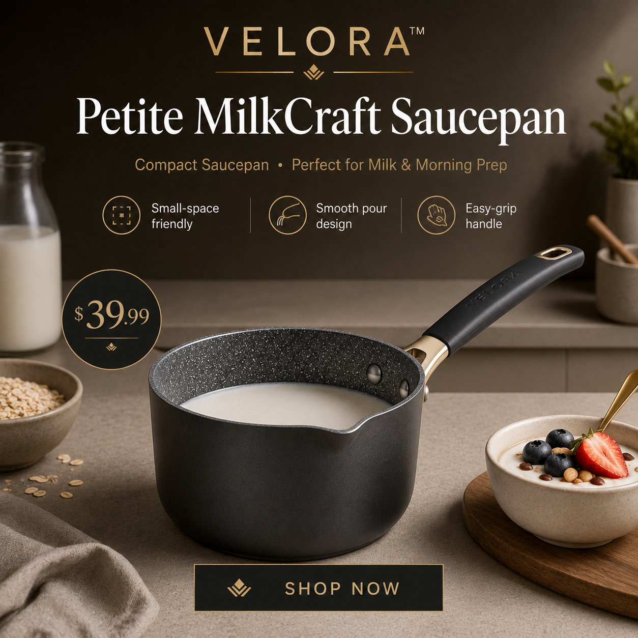 VELORA™ Petite MilkCraft Saucepan – Compact Kitchen Helper