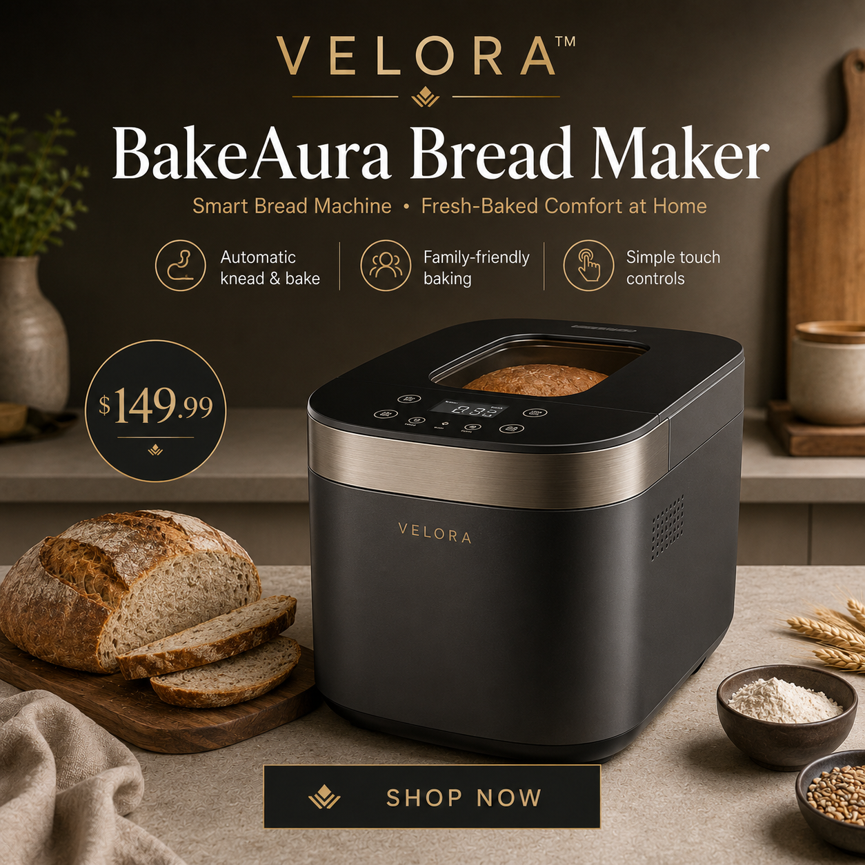 VELORA™ BakeAura Bread Maker – Homemade Bakery Experience