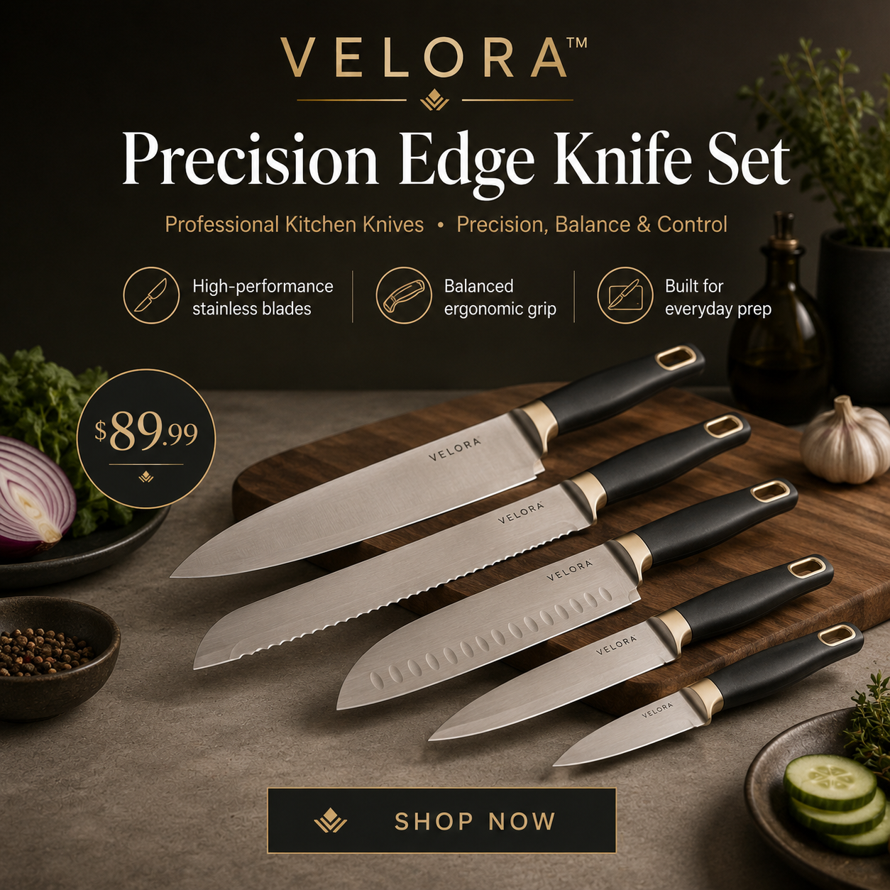 VELORA™ Precision Edge Knife Set – Professional Kitchen Cutting Collection
